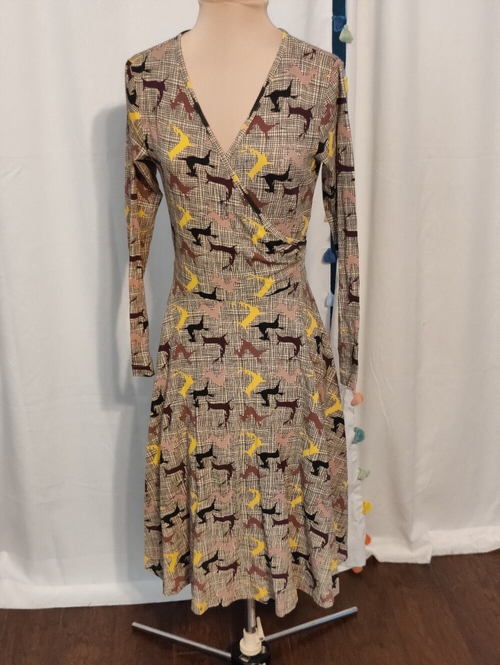 Effie's Heart Flippy Midi Skater Dress Autumn Colors Deer Print Criss Cross SM